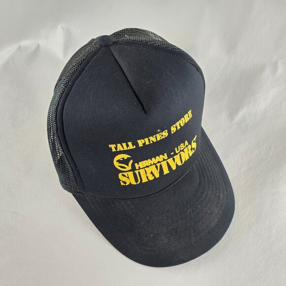 Vintage Foam Trucker Hat Mens Snapback Black Herman-USA Survivors Tall Pines - Picture 3 of 10